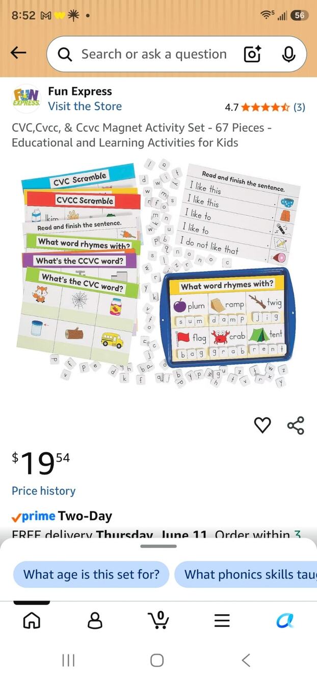 CVC,Cvcc, & Ccvc Magnet Activity Set 67 Piece Educational Learning Activities